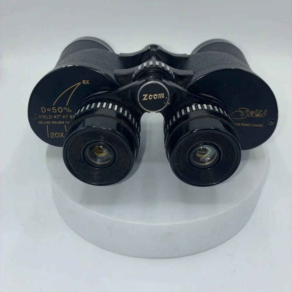 Vintage Selsi Zoom Binoculars 8-20x50mm Deluxe Golden Coated w/ Case